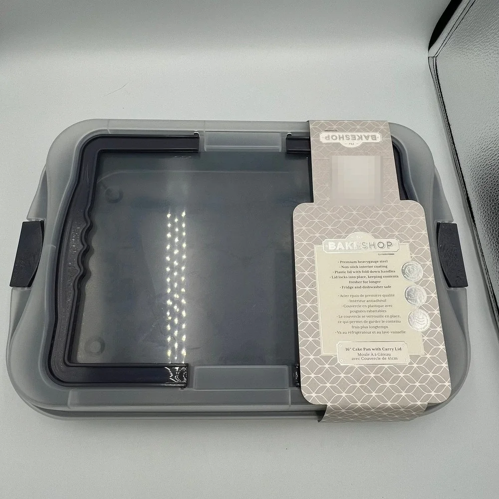 The Bakeshop Cake Pan 16in Gray New 1pc Nonstick Carry Lid 221472